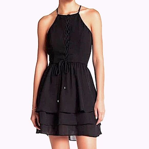 Parker Little Black Dress Mini Layered Lace Up Front Sleeveless New With Tag NWT - Picture 1 of 11